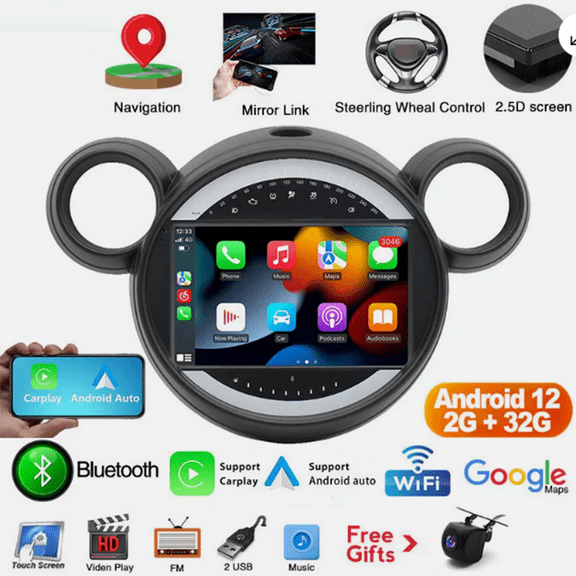 Android 13 Car Stereo for Mini Cooper R60 2011-2016, 9" with CarPlay & Android Auto, 2+64G, GPS, AHD Camera