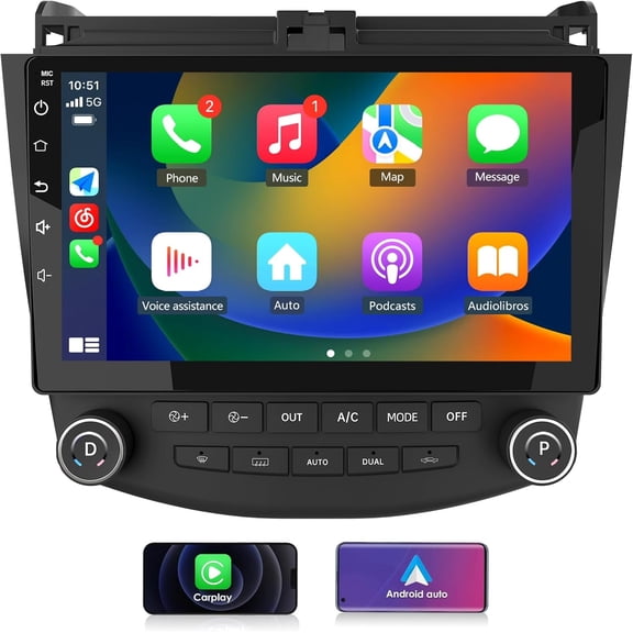 Android 13 [2GB+32GB] Car Radio Compatible for Honda Accord 2003-2007, 10 Inch Touch Screen with GPS/FM/WiFi/USB/SWC,Support Wireless CarPlay Android Auto