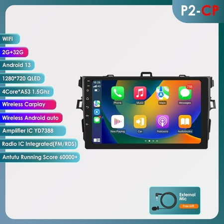 Android 13 Apple Carplay 2+32GB Wifi RDS 9" Touch Screen Car Stereo Radio Head Unit GPS Navigation Player For Toyota Corolla 2007 2008 2009 2010 2011