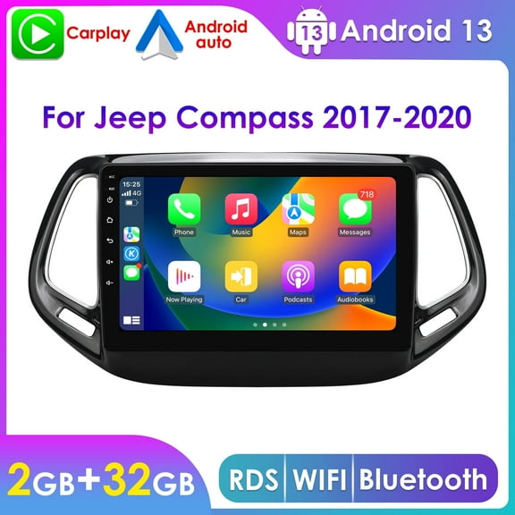 Android 13 Bluetooth Apple CarPlay 2+32GB Wifi RDS Car Stereo Radio Head Unit Multimedia GPS Navigation Player For Jeep Compass 2017 2018 2019 2020