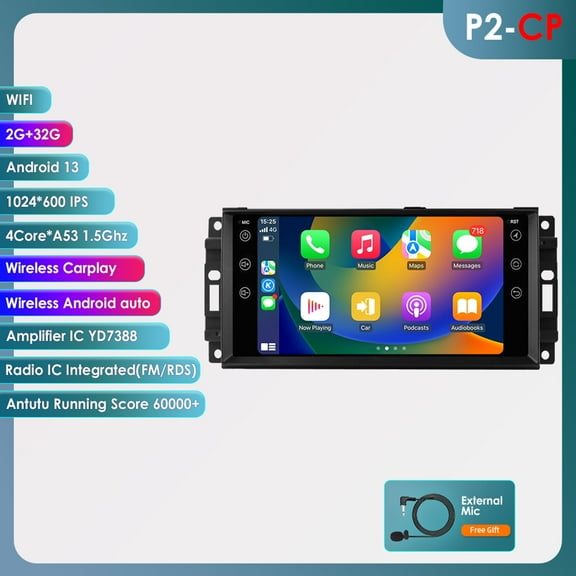 Android 13 Bluetooth Apple Carplay 2+32GB Wifi RDS Car Stereo Radio Head Unit GPS Navigation Player For Dodge Caliber Journey Challenger Dakota Durango Avenger Ram Pickup Series 2009-2011