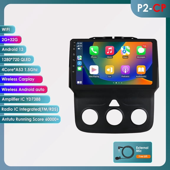 Android 13 Bluetooth Apple Carplay 2+32GB Wifi RDS Car Stereo Radio Head Unit GPS Navigation Player For Dodge Ram Pickup 1500 2500 3500 2013-2018 With Manual AC