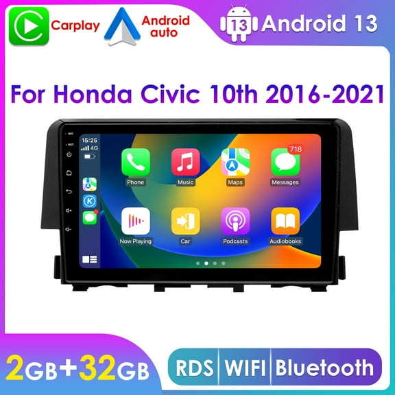 Android 13 Bluetooth Apple Carplay 2+32GB Wifi RDS Car Stereo Radio Head Unit GPS Navigation Player For Honda Civic 2016 2017 2018 2019 2020 2021