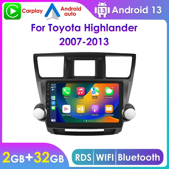 Android 13 Bluetooth Apple Carplay 2+32GB Wifi RDS Car Stereo Radio Head Unit GPS Navigation Player For Toyota Highlander 2008 2009 2010 2011 2012 2013