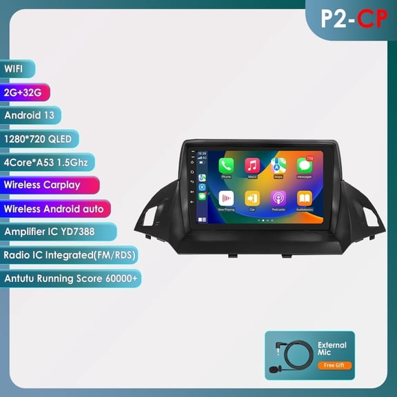 Android 13 Bluetooth Apple Carplay 2+32GB Wifi RDS Car Stereo Radio Head Unit Multimedia GPS Navigation Player For Ford Escape Kuga 2013 2014 2015 2016 2017