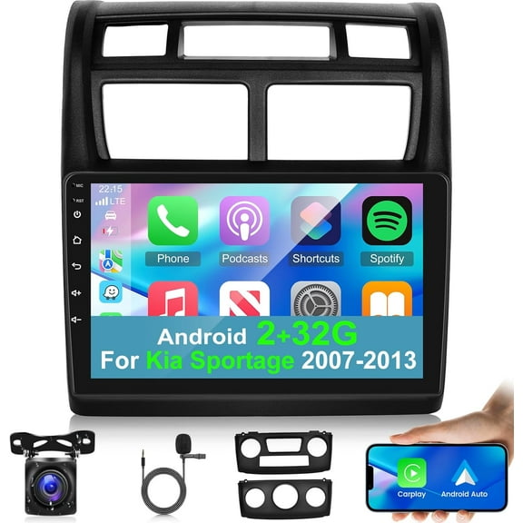 Android 13 Car Radio for Kia Sportage 2007-2013 - Wireless Carplay and Android Auto - 9 Inch Touchscreen Car Stereo with DSP/Multiple UI/WiFi/GPS/SWC + AHD Backup Camera