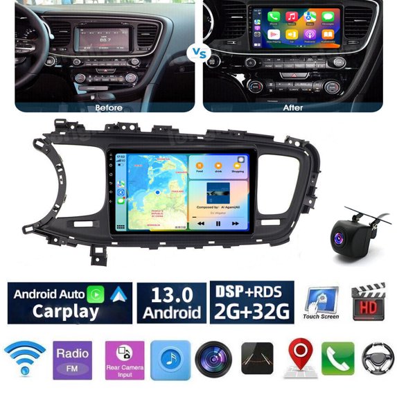 Android 13 Car Radio Stereo for Kia Optima K5 2011-2015, 9" Car Multifunctional Player Support Carplay Android Auto GPS Navigation WIFI Bluetooth Rear Camera 2GB RAM + 32GB ROM, Black