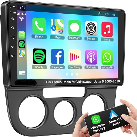 Android 13 Car Radio for Volkswagen Jetta 5 2005-2010 Head Unit, 10" IPS Screen Wireless CarPlay & Android Auto Car Stereo, GPS Bluetooth DSP FM Radio Back-up Camera Voice Control WiFi