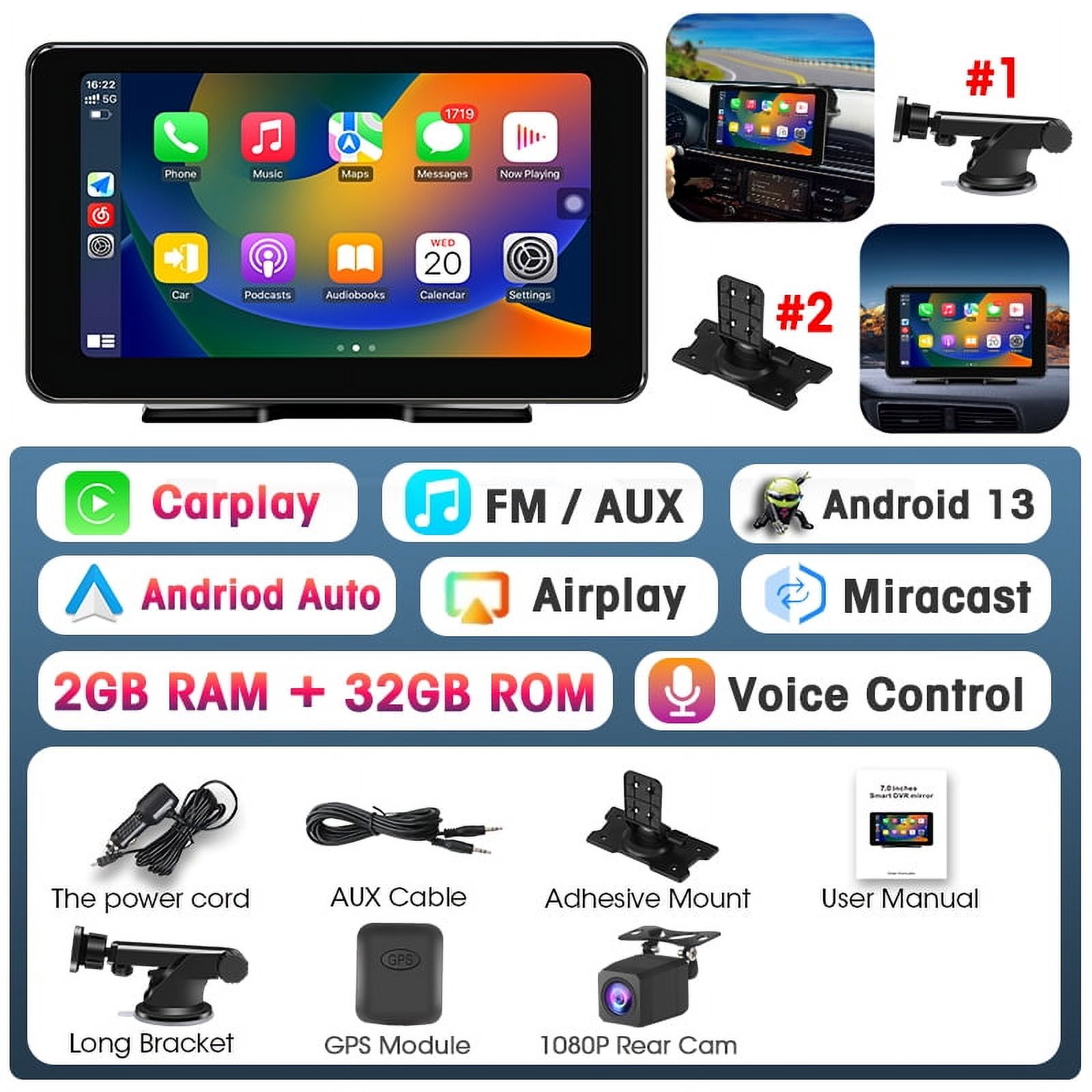 Android 13 Car Smart Screen Wireless CarPlay & Android Auto Car DVR GPS ...