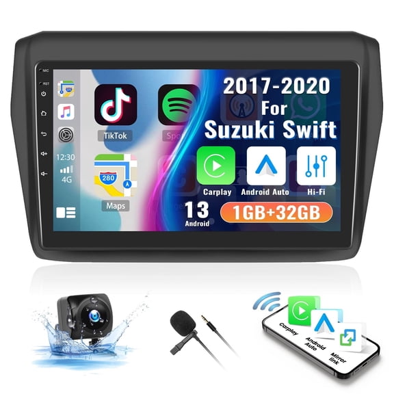 Android 13 Car Stereo for 2017 2018 2019 2020 Suzuki Swift Radio Wireless Apple Carplay&Android Auto GPS Navigation, 9" Touchscreen Bluetooth Hi-Fi Audio/WiFi/SWC/USB+Backup Camera&Mic 2G+32G
