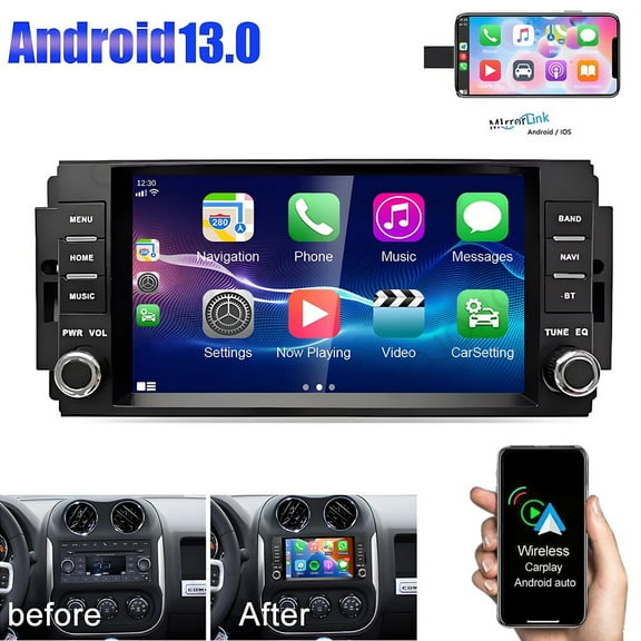 Eforcase Android 13 Car Stereo for Dodge Jeep Chrysler Radio with Wireless Apple Carplay Android Auto, 7 Inch IPS Touch Screen Radio, Bluetooth GPS WiFi DSP FM RDS SWC, Backup Cam