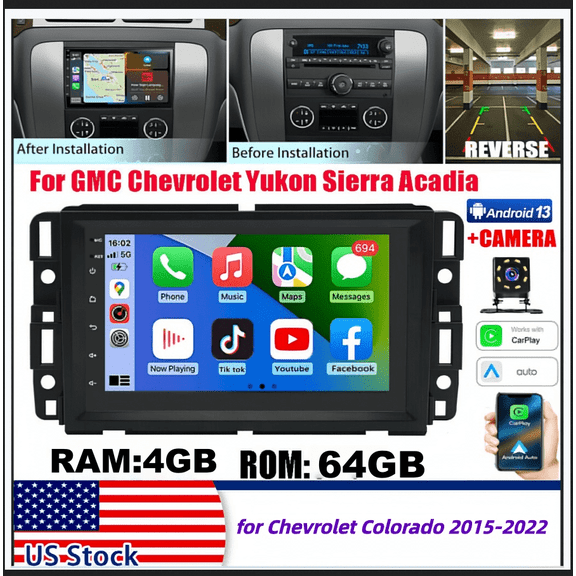 Android 13 Car Stereo GPS Navigation 4+64G for Chevrolet Colorado 2015-2022 Support Wireless Carplay Android Auto 7in Car Radio with Bluetooth FM/RDS WiFi SWC Split Screen + AHD Backup Camera Mic