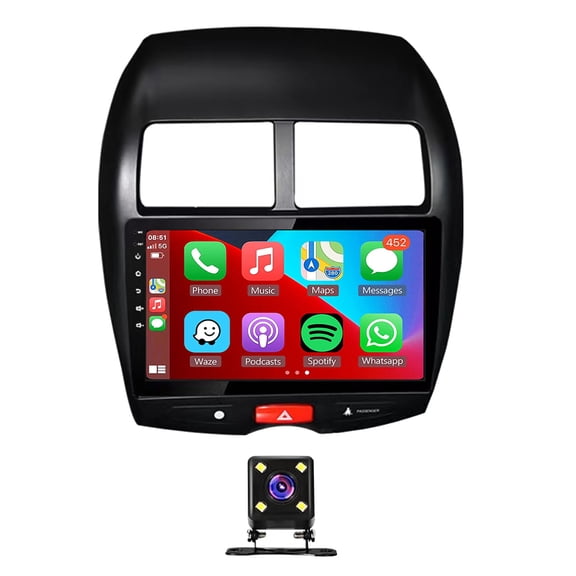 Android 13 Car Stereo GPS Navigation Head Unit 2+32G for Mitsubishi ASX 2010-2017 with Carplay Android Auto 10in Radio with Bluetooth WiFi FM/RDS SWC Split Screen + 4Led Backup Cam