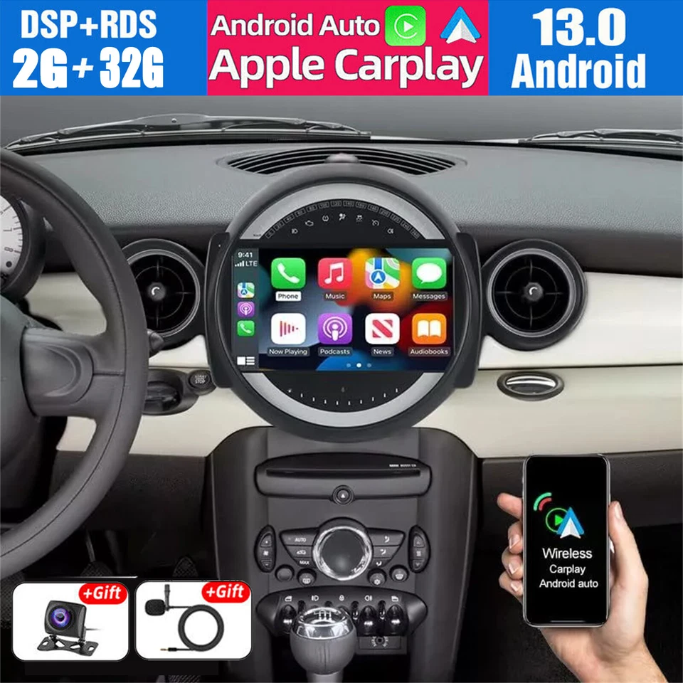 Mini R56 Android Auto Radio Android 13 Car Stereo for Mini Cooper R56 2007-2014, 9Inch Touchscreen ...