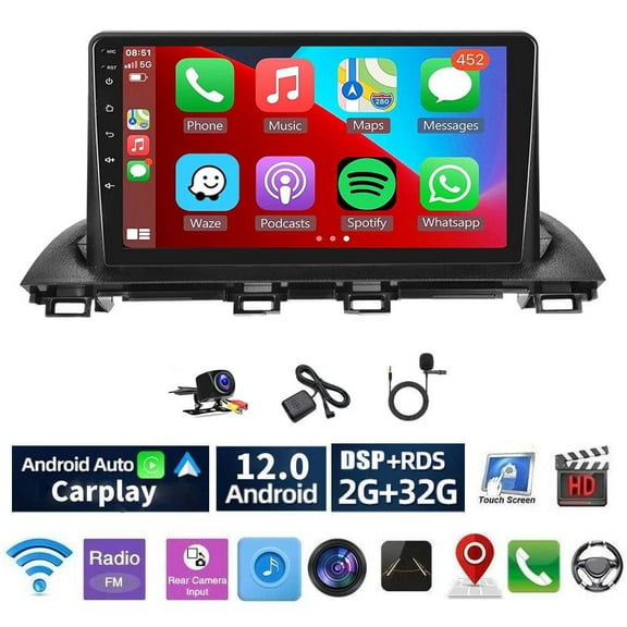 Android 13 Car Stereo Radio 2+32G Compatible for Mazda 3 2014-2019, with FM/SWC Bluetooth Backup Camera Carplay Android Auto GPS Navi