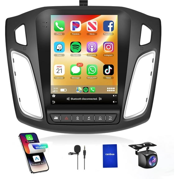 Android 13 Car Stereo Radio Carplay for Ford Focus 2012-2018 GPS Navigation Android Auto, Rimoody 9.7 Inch Touchscreen WiFi Mirror Link Bluetooth FM RCA USB SWC Head Unit + Microphone Backup Camera