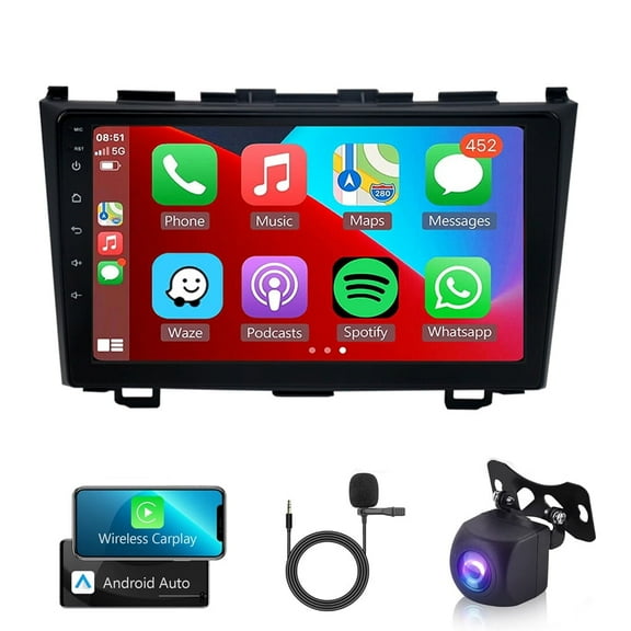 Android 13 Car Stereo Radio for Honda CRV 2007-2011, 9" Car Multifunctional Player Support Carplay Android Auto GPS Navigation WIFI Bluetooth Rear Camera 2GB RAM + 32GB ROM, Black