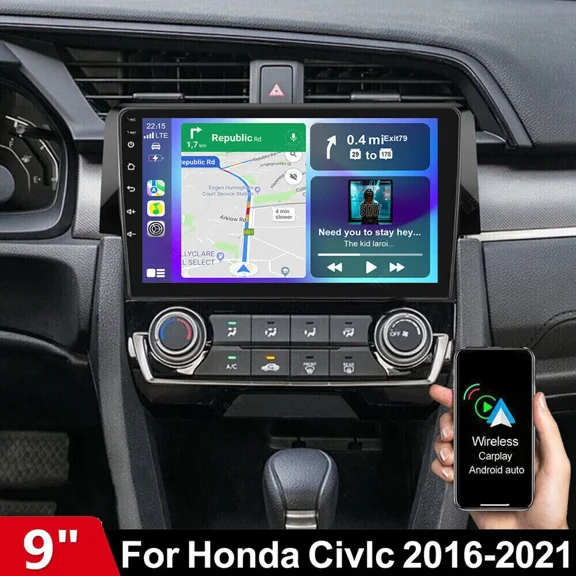 Android 13 Car Stereo Radio for Honda Civic 2016 2017 2018 2019 2020 with Wireless CarPlay Android Auto Mirror Link 2G+32G with Bluetooth FM GPS Navigation WiFi HiFi SWC