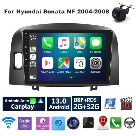 Android 13 Car Stereo Radio for Hyundai Sonata NF 2004-2008, 9" Car Multifunctional Player Support Carplay Android Auto GPS Navigation WIFI Bluetooth Steering Wheel Control 2GB RAM + 32GB ROM, Black