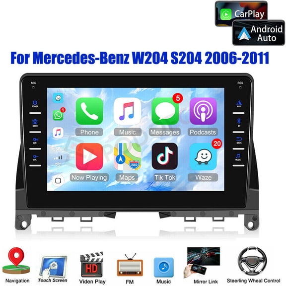 Car Stereo for Mercedes-Benz C-Class W204 2006-2011, 8in w/Wireless Carplay & Auto w/Physical Buttons Android 13
