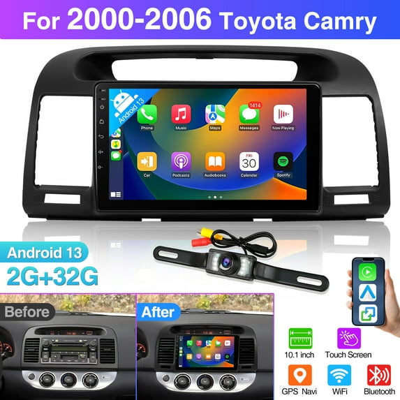 Android 13 Car Stereo for Toyota Camry 2000-2006, 9 inch 2+32G Touchscreen Radio with Carplay, Android Auto, Hi-Fi, Mirror Link, Backup Camera