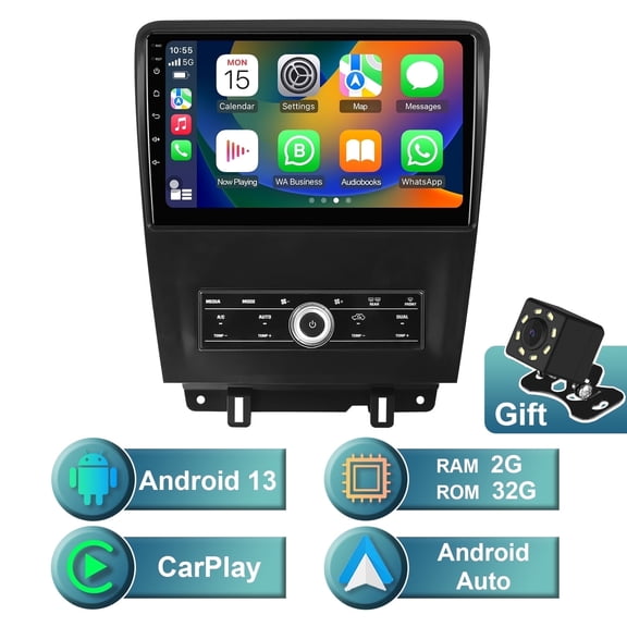 Android 13 Car radio for Ford Mustang 2010-2014 with Manual A/C Multimedia Stereo Wireless Carplay Android Auto Autoradio Navigation GPS WIFI Mirror link Camera FM BT 2+32GB