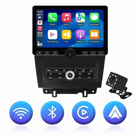 Android 13 Car radio with Functional Button for Ford Mustang 2010 2011 2012 2013 2014 with Manual A/C Multimedia Wireless Carplay Android Auto GPS WIFI Mirror link Camera FM BT