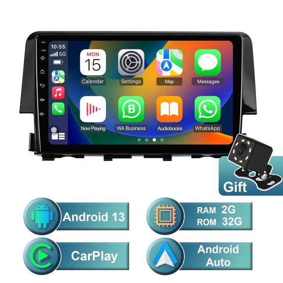 Android 13 Car radio for Honda Civic 2016-2020 Multimedia Stereo Wireless Carplay Android Auto Autoradio Navigation GPS WIFI Mirror link Camera FM BT 2+32GB