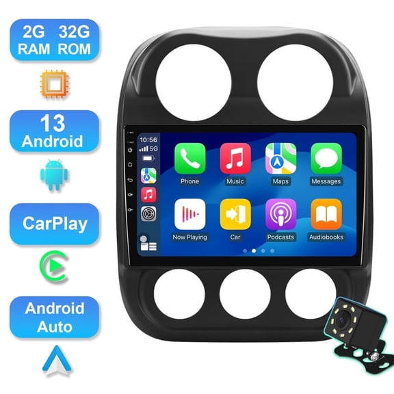 Android 13 Car radio for Jeep Compass/Patriot 2010-2016 Multimedia Stereo Wireless Carplay Android Auto Autoradio Navigation GPS WIFI Mirror link Camera FM BT 2+32G