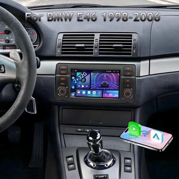 Android 13 Radio for BMW E46 1998-2006 7 inch with Wireless Carplay and Android Auto GPS Navigation Built-in WiFi Bluetooth 5.1 RDS Radio SWC 2+32G Replaces BMW03