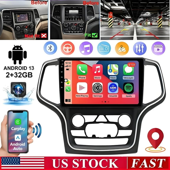 Android 13 Radio Stereo for Jeep Grand Cherokee 2014-2022 10" IPS Touch Screen GPS Navigation 2+32GB Carplay Android Auto Car Radio with Backup Camera