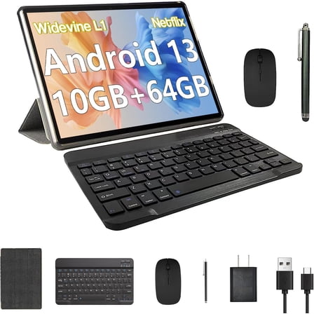 YQSavior CP20 10.1'' 10GB RAM 64GB ROM 1.8GHz Quad-core Processor Android 13 2 in 1 Wifi Tablet, Black