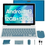 Android 13 Tablet 10 Inch, 12GB RAM+128GB ROM/2TB Expandable Tablet, 2 in 1 Tablets with Keyboard Case Mouse Stylus, 2.0GHz Quad-core CPU, 1280*800 IPS HD Screen, 5G WiFi6 BT 5.0, 8MP Camera Tablet