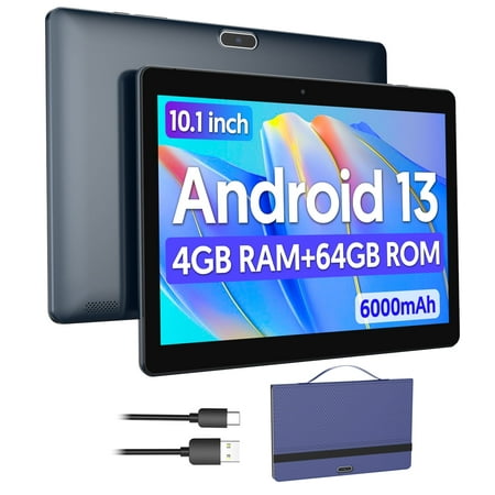 10 inch Tablet, Android 13 Tablet with Keyboard Wireless Mouse Stylus 4-Core Processor 1280x800 IPS, 4GB(2G+2G) RAM 64GB ROM, 2MP+8MP Camera