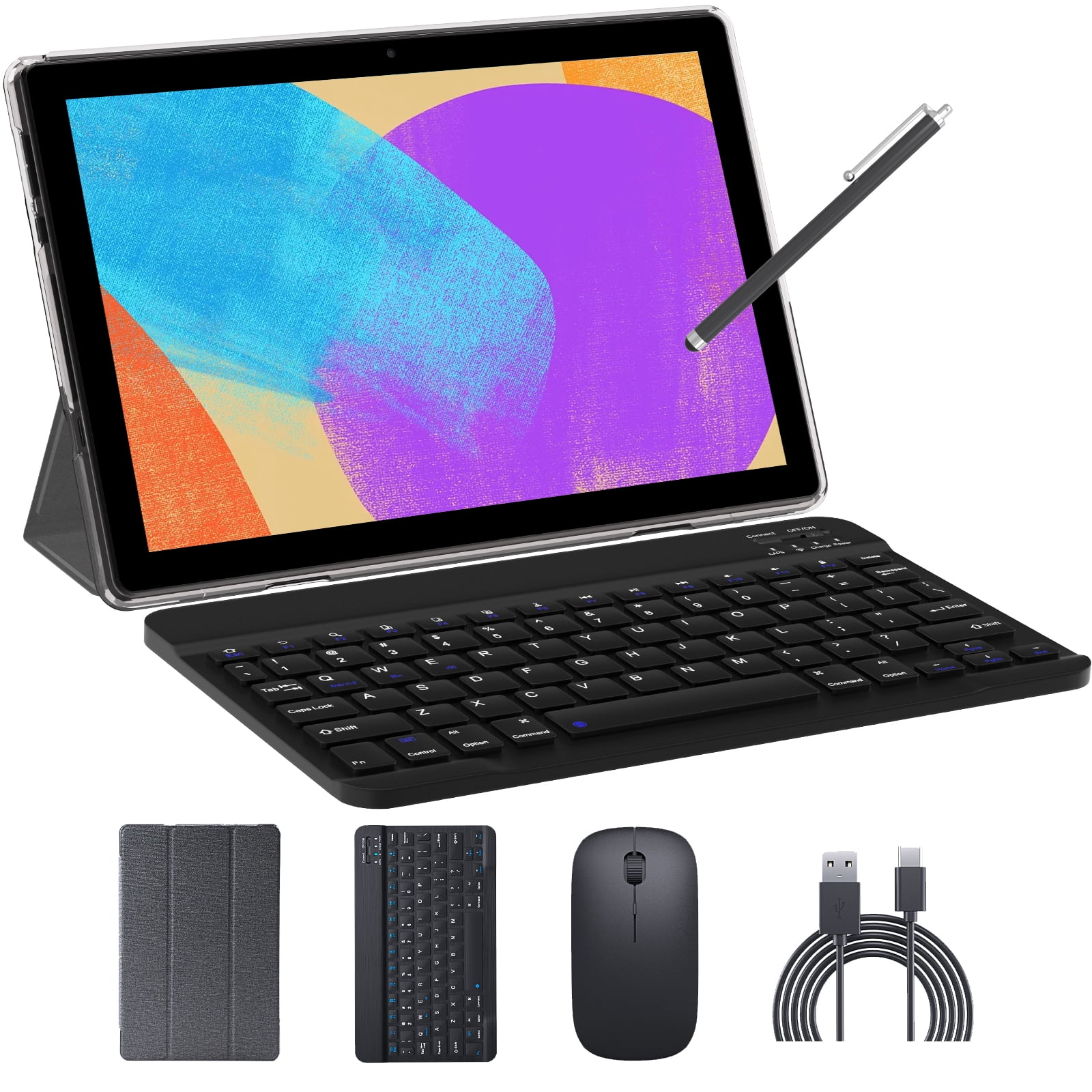 Android 13 Tablet 10 inch Tablets with Keyboard, 10GB RAM 64GB ROM Quad Core Tablet PC, 2 in 1 Tablet include Case Mouse Stylus Film, WiFi, Bluetooth, 6000mAh Battery, HD Screen, GMS Certified, Black