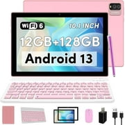 Android 13 Tablet with Keyboard, 10.1 inch 2 in 1 Tablets, 12GB RAM+128GB ROM 2.0Ghz CPU Tableta, 2.4G/5G WiFi6 BT 5.0 Tablet PC, 1280*800 HD Tablet with Case Mouse Stylus Film, 6000mah Battery Tablet