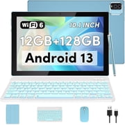 Open Box Android 13 Tablet with Keyboard, 10 inch 2 in 1 Tablets, 12GB RAM+128GB ROM 2.0Ghz CPU Tableta, 2.4G/5G WiFi6 BT 5.0 Tablet PC, 1280*800 HD Tablet with Case Mouse Stylus Film, 6000mah Battery Tablet