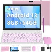 Android 13 Tablet with Keyboard, 2 in 1 Tablet 10.1 Inch, 8GB RAM+64GB ROM/512GB Expandable Tablet PC, 2.0Ghz Quad-Core HD IPS Screen, 8MP Camera, 2.4G/5G WiFi 6 BT 5.0 Tablets with Case Mouse Stylus