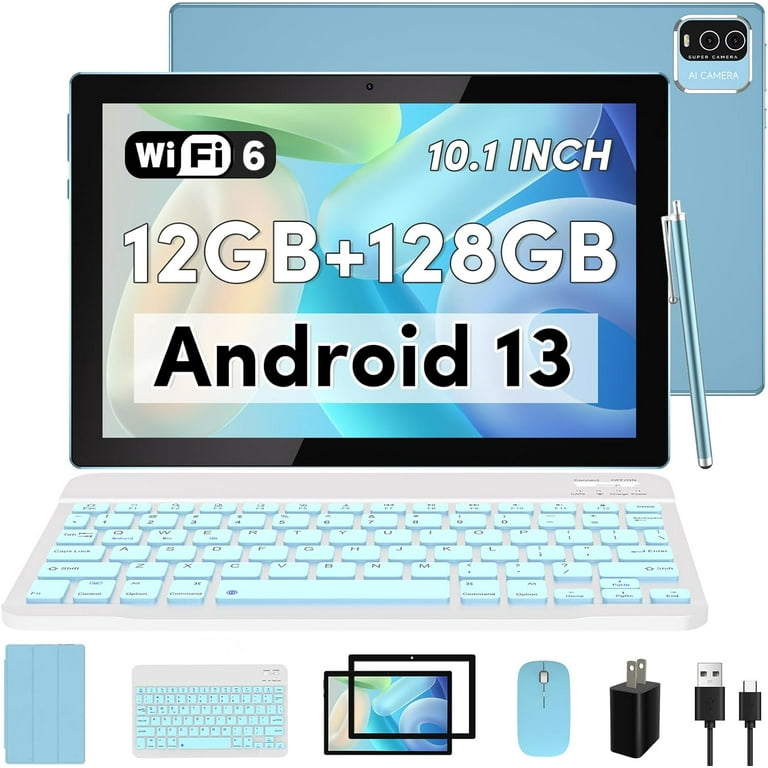 Android 13 2-in-1 Tablet, 10.1 inch, 12GB RAM, 128GB ROM, 1TB 