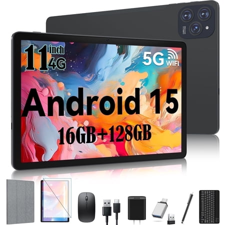 Android 15.0 Tablets,16GB RAM 128GB ROM 1TB Expand Tablets 11 inch, 2.4G/5G Tablet Android, 5G wifi 1280*800IPS Screen