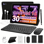 AEEZO Gemini AI 10 Inch Tablet with Keyboard set, 30GB+128GB, Android 16 Octa-Core & Split Screen, Wi-Fi 6, Dual Cameras, 5000mAh, Black