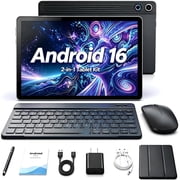 BESTSKI Android 16 10.1 Inch 2-in-1 Tablet Bundle, 20GB + 64GB 1TB Expandable with Keyboard, Mouse, Stylus & Case, Black