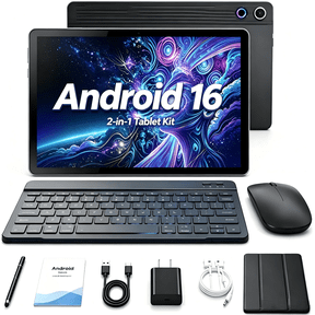 BESTSKI Android 16 10.1 Inch 2-in-1 Tablet Bundle, 20GB + 64GB (1TB Expandable) with Keyboard, Mouse, Stylus & Case, Black