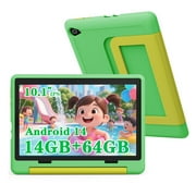 Android 14 10'' Kids Tablet,14GB+64GB with Quad-Core Processor, Expandable Memory to 1TB,Support 5G WiFi,5000 mAh Battery,Eye Care HD Display with Kids Education,Green