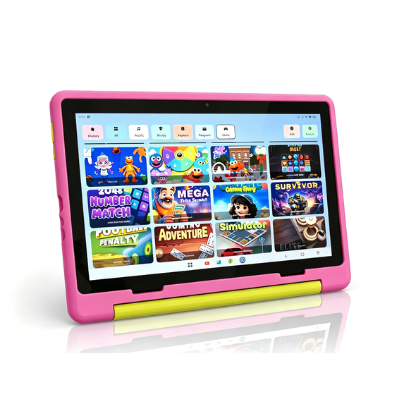BESTSKI 10.1 inch Kids Tablet, 14GB RAM 64GB ROM, 5G WiFi HD Display with Protective Case, Pink