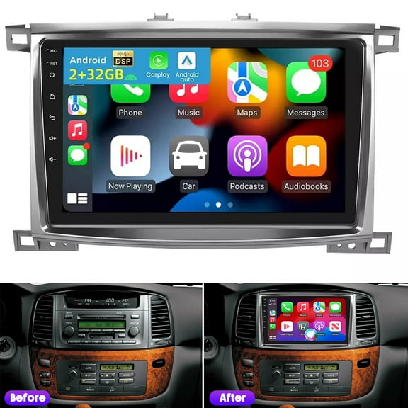 Android 14 2+32G Car Stereo 10" for LX470 2002-2007 FM/AM/RDS, CarPlay, Android Auto, Bluetooth, WiFi, SWC, Mirror Link, Split Screen, AHD Backup Camera