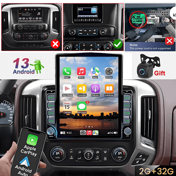Android 14 Car Stereo for Chevy Silverado & GMC Sierra 2014-2018, 9.7Inch, Wireless CarPlay & Android Auto, GPS, 2GB+32GB, DSP, SWC