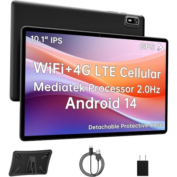 10 inch Android Tablet with SIM Card Slot Unlocked, Vivid IPS Display, MediaTek 2.0GHz CPU ,10GB+32GB + 1TB Expandable, 5G WiFi, ,5000mAh, GPS, 4G Cellular Tablet with Case (Black)