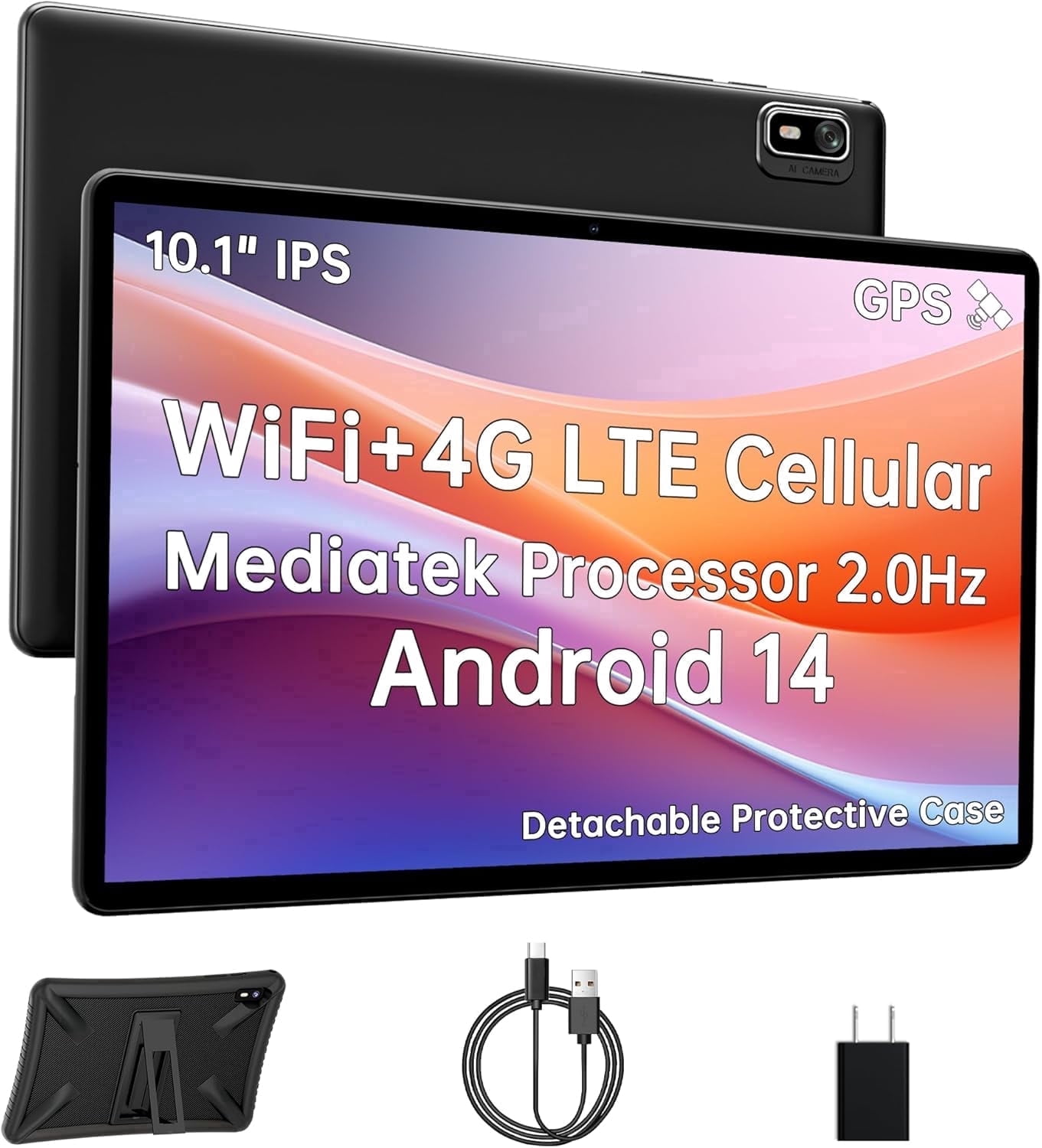 10 inch Android Tablet with SIM Card Slot Unlocked, Vivid IPS Display, MediaTek 2.0GHz CPU ,10GB+32GB + 1TB Expandable, 5G WiFi, ,5000mAh, GPS, 4G Cellular Tablet with Case (Black)