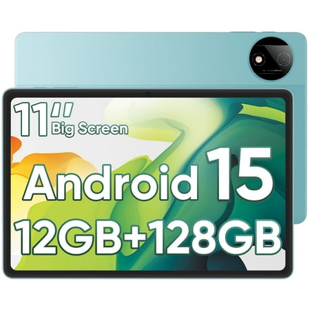 Android 15 Tablet, 11 inch 12GB RAM + 128GB ROM 1TB Expand, Octa-Core Tablet with GPS, 8000mAh, 1280x800 FHD Display, 5MP+8MP Dual Camera, WiFi, Bluetooth, GPS